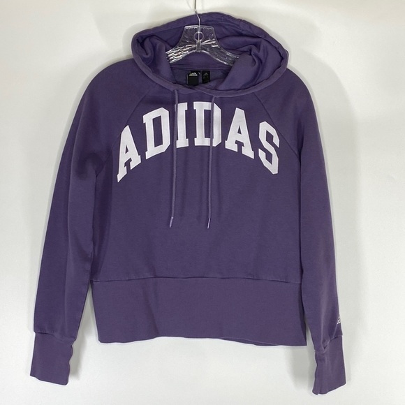 adidas Tops - Adidas Purple Spell Out Hooded Sweatshirt Size XS